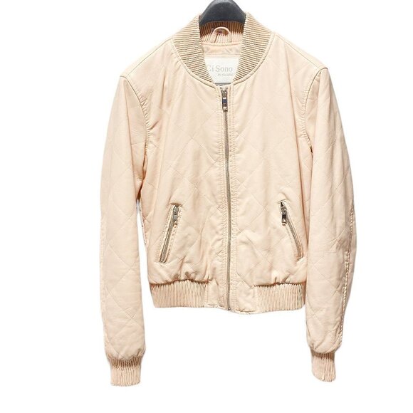 Ci Sono Women's Quilted Vegan Leather Bomber Jacket Bubblegum Pink - Picture 2 of 6